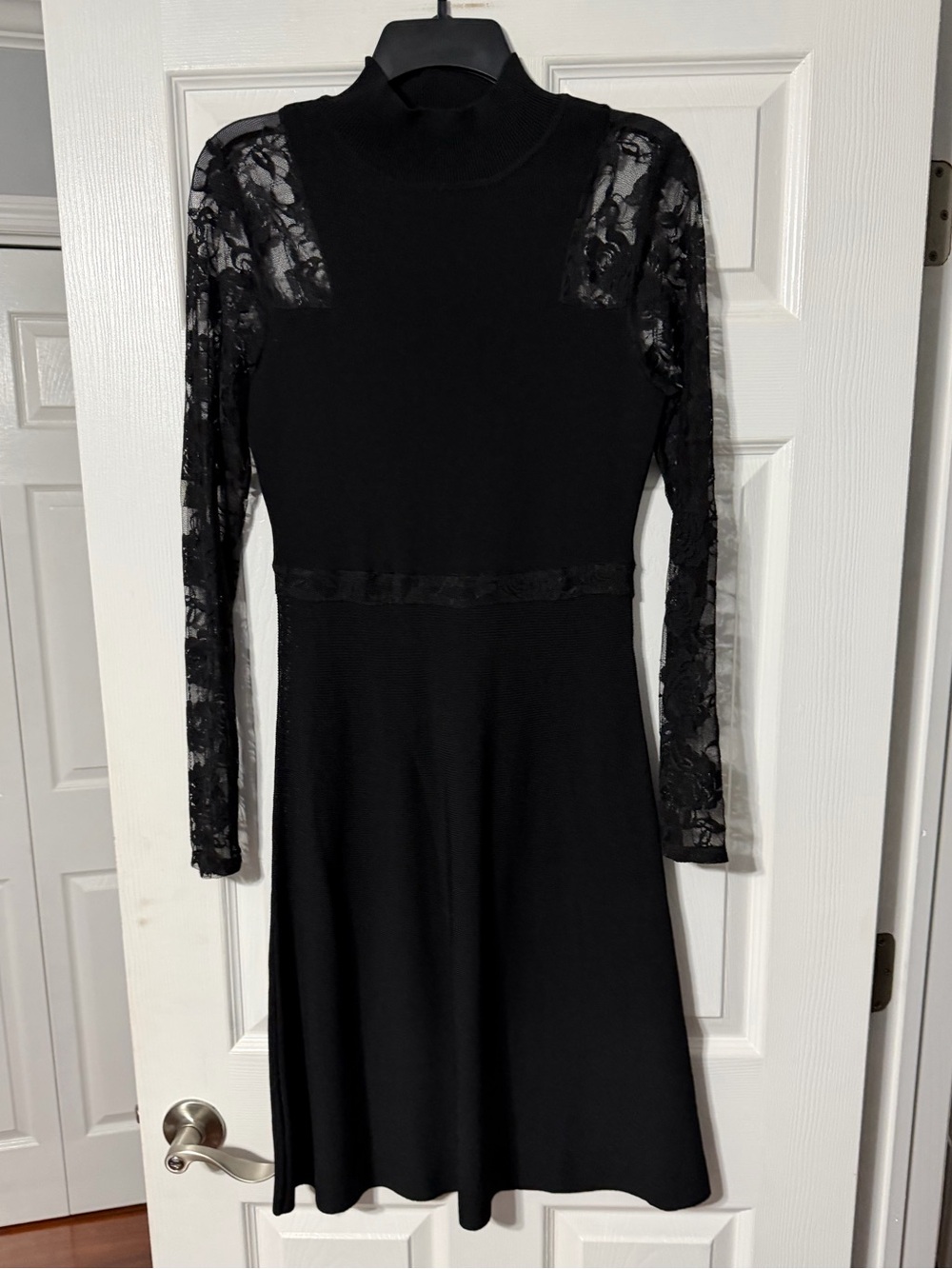 Inc International Concepts Black Lace-Sleeve Fit & Flare Dress